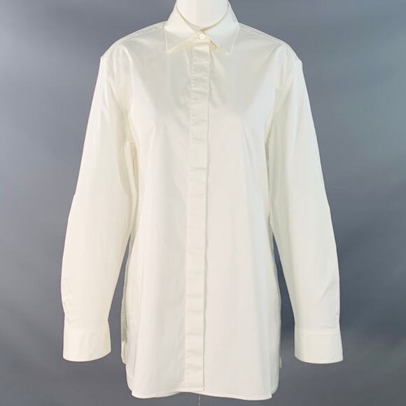 THE ROW Size S White Cotton Blend Spread Collar Oversized Hidden Buttons Shirt - Picture 1 of 6